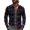Camisas de Negocios para Hombre Transfronterizas con Patrones de Cuadros Rayados, Camisas de Manga Larga para Hombre, Tops de Primavera de Cuello con Botones