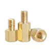 Stud Hexagonal de Latón H59 de Paso Único Ferretería Hexagonal Aislamiento Cableado Interno y Externo de un Extremo Tachuelas de Cobre Macho y Hembra M3M4