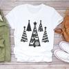 Camiseta feminina transfronteiriça de tamanho europeu, estampa de alce natalino, moda europeia e americana, estilo europeu