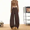 Calça Casual Laranja Infantil com Amarração na Cintura, Perna Larga para Mulheres, Solta e Emagrecedora, Cobre o Quadril, Versátil, Comprimento no Chão.