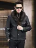 Chaqueta de Cuero Nueva para Hombre Haining Desmontable de Plumas Cuero Genuino Chaqueta de Cuero Piel de Cabra Cuello de Piel de Alta Calidad Abrigo de Cuero Genuino Ropa de Abrigo