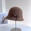 Chapéu de Pescador de Lã com Laço de Renda de Luxo Leve para Mulheres, Novo Chapéu Bucket Casual Versátil de Inverno com Temperamento Elegante