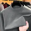 Nova Camiseta de Manga Longa Outono e Inverno Masculina Casual Versátil Moda Simples Gola Redonda Base Jacquard Moletom Masculino
