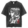 Camiseta de manga corta con estampado de batik lavado, estilo vintage de calle principal, de gran tamaño y con estampado de anime japonés gigante