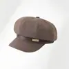 Sombrero de moda coreano para mujer de otoño e invierno, circunferencia de cabeza grande, adelgazante de cara, gorra de pico de pato, boina retro británica de rayas finas