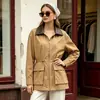 Abrigo Estilo Granja para Mujer 2026 Otoño/Invierno Transfronterizo Vintage de Gama Alta Holgado Cintura con Cordón de Contraste Gabardina Ropa Funcional para Mujer