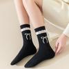 Calcetines gruesos de otoño e invierno para mujer, calcetines de cachemira de media caña cálidos con lazo, calcetines altos negros de invierno, medias para mujer