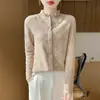 Estilo Chic Francês Gola Alta Barra Franzida Gola Folha de Lótus Tricô Suéter Feminino Outono Inverno Camisa com Pelúcia Camada Base Top