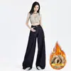 Calça Jeans Feminina Verão Fina Estilo Americano Azul Escuro 2024 Novo Estilo Cintura Alta Pequena Emagrecedora Reta Solta Perna Larga
