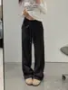 Calça Esportiva Branca Fina para Mulheres Americana Solta Caimento Calça de Moletom com Veludo Plus Cinza Calça de Perna Reta de Verão Calça Casual de Perna Larga