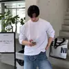 Camiseta Blanca de Algodón de Manga Larga Asclo&Qiao para Hombre, Jersey de Cuello Redondo, Hombro Caído, Estilo Minimalista, Camiseta Básica Casual