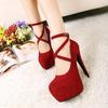 Zapatos de tacón súper alto para mujer, estilo europeo y americano, de primavera 2016, sexys, de princesa, para discoteca, coreanos, con plataforma impermeable y tacones finos.
