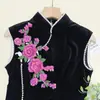 Parche de Tela Bordado con Lentejuelas de Flor Tridimensional Decoración Hecha a Mano para Ropa, Bolsos, Cheongsam, Accesorios Negros de Nuevo Estilo Chino