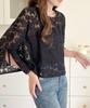 2026 Comercio Exterior Japonés y Coreano Ropa para Mujer Estilo Coreano Nueva Blusa de Encaje Floral con Mangas Divididas Blusa de Encaje para Mujer