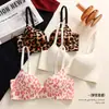 Ropa interior nueva para mujer con estampado de leopardo, busto pequeño, push-up, soporte lateral, anti-caída, sexy, escote en V profundo, sin varillas, cómoda, sin costuras, espalda hermosa