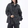 Camisa retro a cuadros plisada estilo americano de manga larga para hombres y mujeres, chaqueta casual nueva, holgada, oversize, moderna