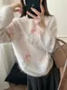 Suéter de Punto Suave de Cachemira y Seda con Estampado Floral Degradado Estilo Coreano Nuevo Otoño 2026 para Mujer