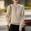 Moletom com Capuz Outono/Inverno Malha Fina Redutor de Idade Jacquard Manga Longa Camada Base Suéter Feminino Lã Tendência Camada Interna Sensação de Nova Temporada Fio Mesclado