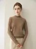 Suéter de cachemira 100% pura para mujer para otoño e invierno, con tejido de punto de doble hebra de siete agujas, diseño engrosado, cuello semi-alto y estilo de manga raglán