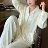 Conjunto de pijama para mujer de manga larga y pantalón largo, de algodón suave tipo anti-bolitas, se puede usar afuera como ropa casual para estar en casa. (Oro