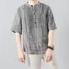 Camisa de lino arrugado de media manga para hombre, cuello holgado, transpirable, informal, de verano, de algodón y lino