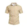 2026 Estilo Verão Europeu e Americano Transfronteiriço Amazon Novo Estilo Gola Listrada Camisa de Manga Curta para Férias Camiseta de Manga Curta para Praia para Homens