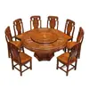 Juego de Mesa y Sillas de Comedor de Madera Maciza con Plato Giratorio, Mesa Redonda Grande Estilo Chino, Mesa de Comedor para el Hogar, Mesa Redonda de Comedor Tallada Antigua de Roble