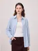 Camisa feminina listrada azul e branca estilo francês, adequada para primavera e outono, camisa casual solta com proteção solar para o dia a dia
