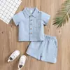 Comercio Exterior Especializado en Verano Algodón y Lino Estilo Casual Manga Corta Cuello Camisero Polo Color Sólido Traje de Dos Piezas de Verano para Niños