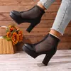 Sandalias de Malla para Mujer de Tallas Grandes Transfronterizas de Comercio Exterior Europeo y Americano con Plataforma Impermeable, Tacones Altos Gruesos, Cremallera Trasera a la Moda, Botines Cortos de Verano para Mujer