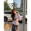 Camiseta de Manga Corta Asimétrica con Cuello de Camisa [Tela de Guangzhou] para Mujer, Nuevo Estilo Coreano de Verano, Ajustada a la Cintura, Hombros Descubiertos
