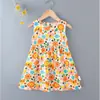 Vestido de princesa floral de verão para meninas Vestido de praia Vestido de colete de seda de algodão Vestido infantil Vestido de linha A