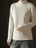 Camiseta Básica de Doble Cara Cepillada Engrosada de Cuello Semi-Alto para Mujer Nueva de Otoño e Invierno 2025 Ajustada Versátil Térmica de Color Sólido Ropa Interior