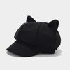 Otoño e Invierno Nuevo Lindo Orejas de Gato Celebridad de Internet Sombrero Octagonal Retro Británico Lana Gorra con Visera Color Sólido para Mujer Sombrero de Pintor Moderno