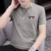 Camiseta Transfronteriza, Camiseta de Manga Corta con Cuello Redondo para Hombre, Tendencia de Moda de Verano, Camiseta de Manga Corta Fina para Hombre Estilo Coreano