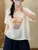Camiseta de Lino Estampada Estilo Vintage Nueva para Mujer, Corte Holgado, Tallas Grandes, Top Favorecedor y Versátil Venta al por Mayor