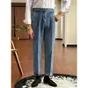 Jeans Retrô Britânico para Homens, Nápoles Corte Reto Tendência Casual Lavado Vintage Outono e Inverno 2024 Calças Compridas