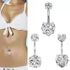 Piercing de umbigo de aço inoxidável com duas pontas, estilo europeu e americano, com pedra em formato de diamante de quatro garras, joia de body piercing estilo europeu e americano para exportação