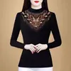 Moda de alta gama de otoño e invierno, ropa para madres, camiseta básica adelgazante para mujer, camiseta con diamantes de imitación, top cálido adelgazante y que cubre el abdomen para mujer