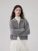 Suéter cárdigan de punto grueso con cuello polo retro francés, punto de lana picado, contraste azul blanco gris blanco, silueta, solapa
