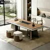 Mesa de Té y Juego de Sillas con Acabado de Madera de Nogal y Encimera de Roca para el Hogar, Mesa de Té Estilo Chino Nuevo, Mesa de Café para Oficina, Sensación de Lujo Ligero de Gama Alta, Encimera Grande