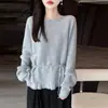 Nueva camisa base de punto para mujer de lana 100% pura con cuello de una línea, estilo único de moda, suéter de punto de manga larga