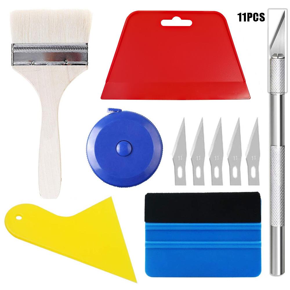 11件套（1大白毛刷+1梯形刮板+1雕刻刀+5刀片+1卷尺+