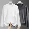 Camiseta masculina de manga comprida, camada interna de outono masculina, camiseta básica solta e elástica, camiseta masculina estampada estilo coreano ins
