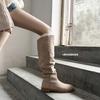 Botas para Mujer 2025 Nuevas Botas Altas Tacón Bajo Botas Plisadas Ajustadas Botas Escarchadas Retro Modernas