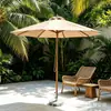 Sombrilla de Ocio para Patio Exterior, Sombrilla de Exterior para Cafetería con Poste Central, Sombrilla Redonda para Playa, Sombrilla de Lujo con Textura de Madera Sintética