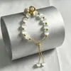 Pulsera Ajustable de Piedra Ojo de Gato Suave con Colgante de Concha de Perla Incrustada con Diamantes, Joyería de Lujo Ligero para Mujer Commuter al por Mayor