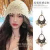 Pendientes Vintage de Concha Morada, Estilo Bohemio de Resort Costero, Ganchos Largos Exagerados, Pendientes Ligeramente Lujosos y Elegantes
