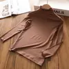 Roupa de Menina para Primavera e Outono Camiseta Bebê Estilosa Personalidade Infantil Tendência Modal Com Babados Gola Semi-alta Cor Sólida Camisa Base