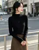 Suéter de malha base de gola semi-alta de veludo Andy de três fios para mulheres, novo estilo outono e inverno, moderno, elegante, top quente